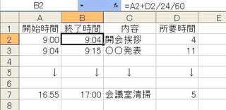 エクセルの自動計算方法について 会議のタイムテーブルをエクセ Yahoo 知恵袋