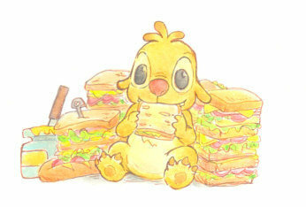 スティッチに出てくる黄色っぽいサンドイッチを食べているキャラクタ