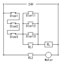 自己保持回路でリレーを使ってモーターを回します電源は24ｖです Yahoo 知恵袋