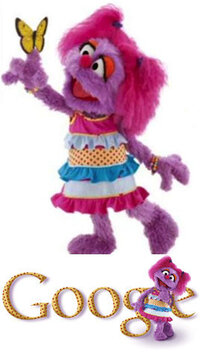 セサミストリートの女の子のキャラクターで体が紫で髪の毛が二つくくりの濃いピンク Yahoo 知恵袋