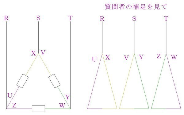 スターデルタ起動についての質問です。UVWZXYの制御盤にUVWYZXの... - Yahoo!知恵袋