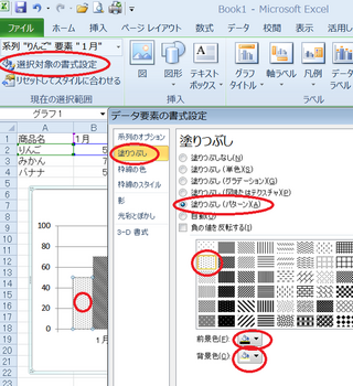 エクセルで 棒グラフを作成し 棒を点線や斜線で区別して 見やすく Yahoo 知恵袋