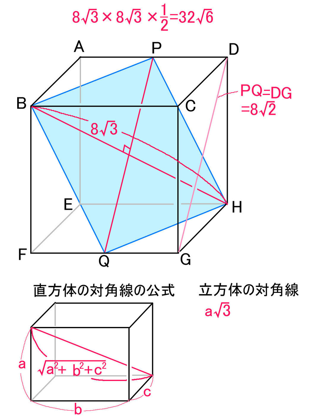 立方体における ひし形の面積の求め方を教えてください 以下の条件で対角 Yahoo 知恵袋