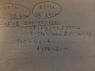 算数の問題です 一本道をだいきさんは分速８０ｍで歩いています Yahoo 知恵袋