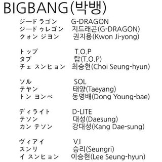 Bigbangのメンバーの名前の韓国語での書き方を教えてください 調 Yahoo 知恵袋