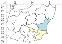 エクセルに地図挿入お願いします 地図に色塗りして 例えば東京 千葉は黄色 茨城 Yahoo 知恵袋