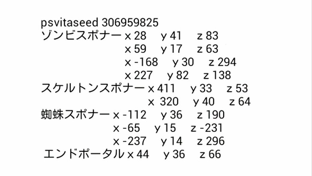 Psvitaのシード値です スポーン地点付近に村があり スポーン地点に近く Yahoo 知恵袋