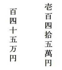 145万円を縦書きの漢数字にするとどの様な字になりますか よろしく Yahoo 知恵袋