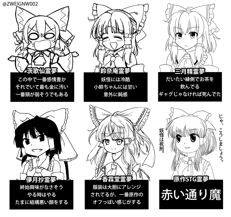 東方projectのキャラクターの性格を教えてほしいです。特に霊 