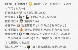 Generationsのメンバーそれぞれの絵文字を教えてください Yahoo 知恵袋