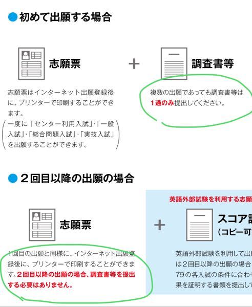 東洋大学のセンターと一般入試で願書？と調査書？はいくつ入りま 