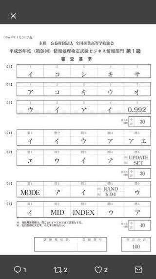 今日行われた第58回全商情報処理検定1級 ビジネス部門 の解答を教 Yahoo 知恵袋