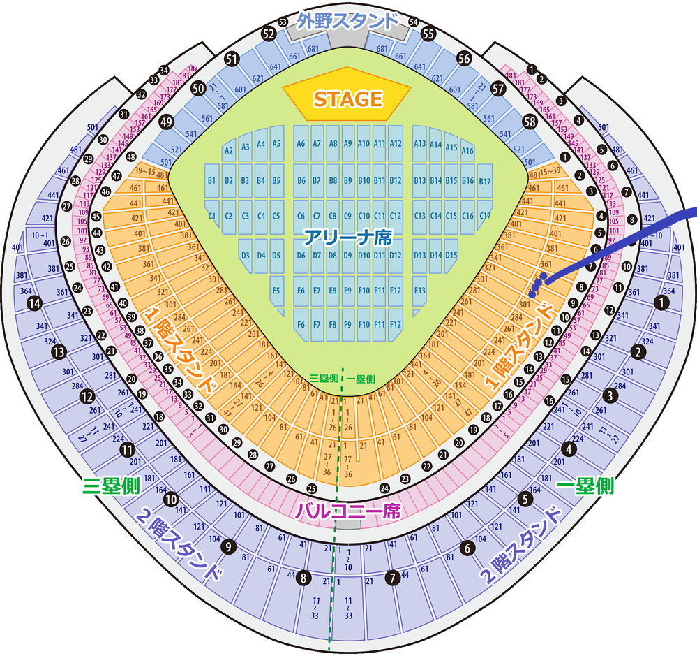 東京ドーム1階1塁側30列320-350番はライブの見え方的にどうで... - Yahoo!知恵袋