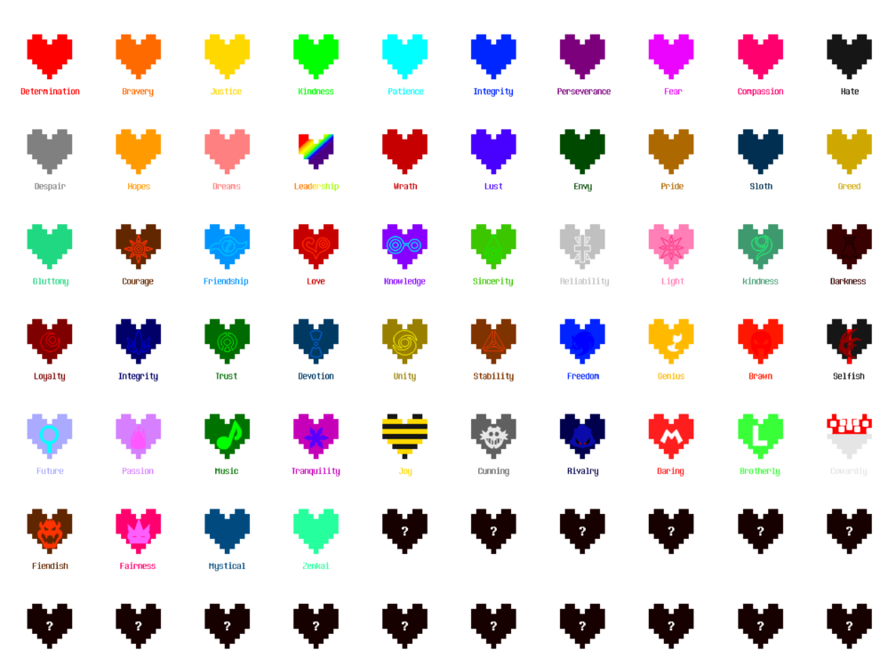 アンダーテールのニンゲンの魂で 決意や正義 誠実 親切など 他に Yahoo 知恵袋