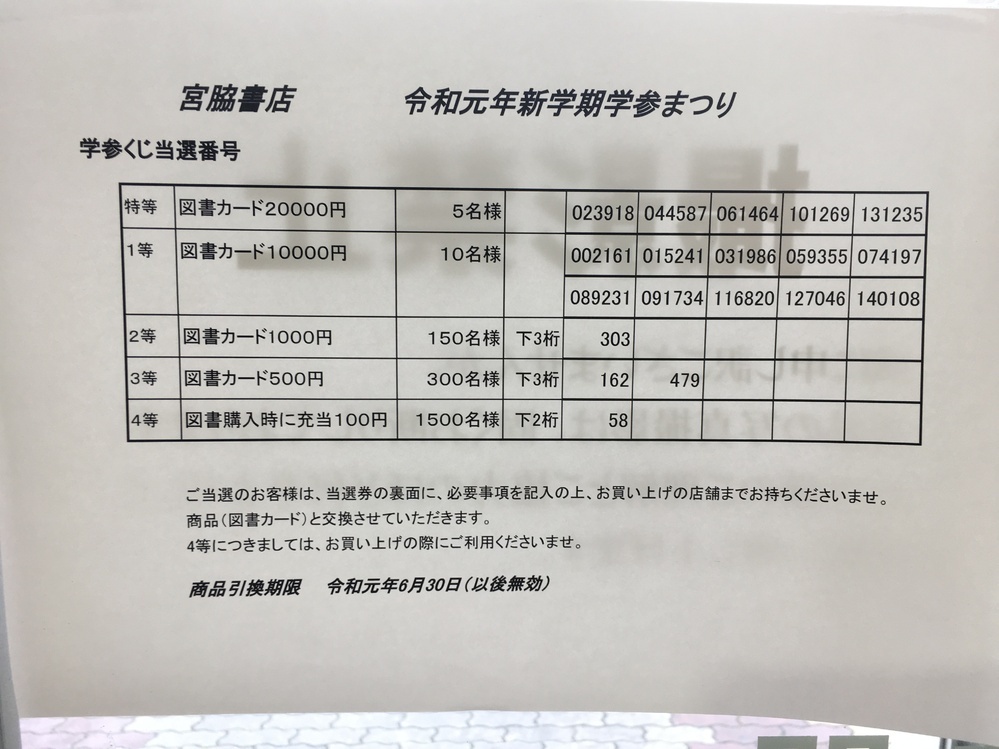 宮脇書店第52回参考書辞書フェア学参まつりくじの当選番号を教えていた Yahoo 知恵袋