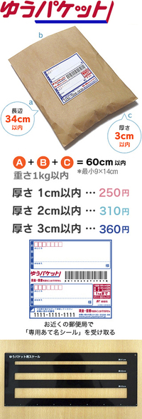 ゆうパケットのサイズの質問です。封筒型の梱包で発送する時、厚みが３