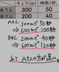 小5の算数です 速さの問題です 問 下の表はａさんとbさんが走った距離と Yahoo 知恵袋