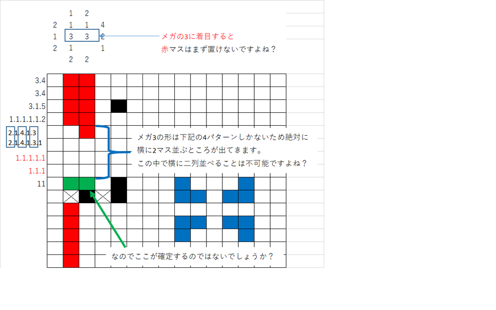 ピクロスのメガピクロスの問題なんですがどういう理屈でこの青いと Yahoo 知恵袋