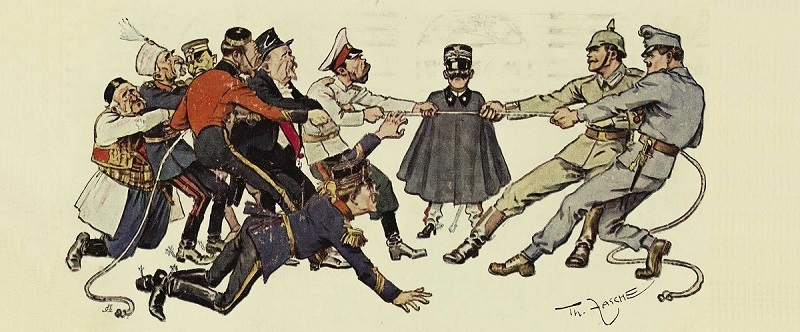 第一次世界大戦の初期を風刺した絵です。イタリアで書かれました。これ