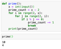 Pythonで素数の個数を求めるプログラムを組みたいのですが どうす Yahoo 知恵袋