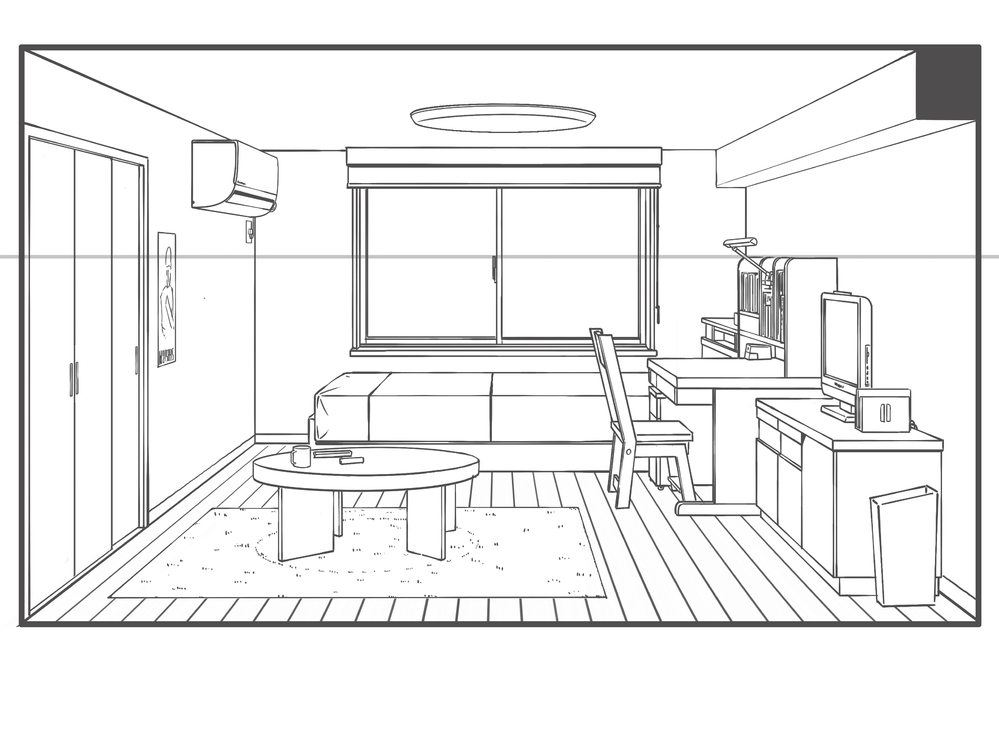 イラストの 一点透視図法について質問です 下記の部屋の絵なのですが 例え Yahoo 知恵袋