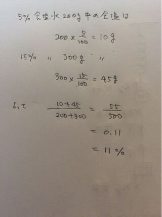 濃度5 の食塩水0gと 濃度15 の食塩水300gを混ぜると 濃度は Yahoo 知恵袋