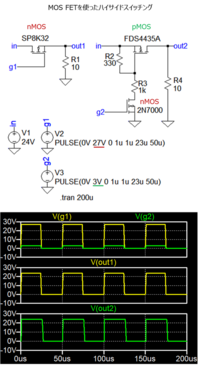 Ltspiceでmosのスイッチ動作を確認しようと添付の回路図でシ Yahoo 知恵袋