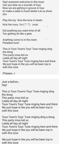 太鼓の達人のtoontown Stoys Tuneの歌詞がわかる方 Yahoo 知恵袋