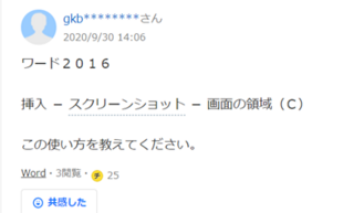 ワード２０１６挿入 スクリーンショット 画面の領域 ｃ この使 Yahoo 知恵袋