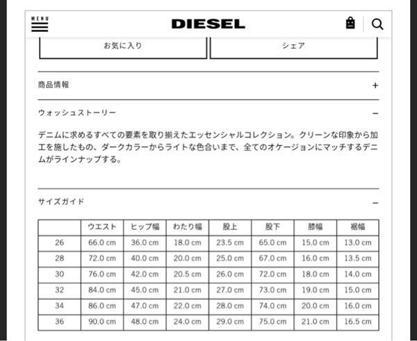 dieselのジーンズ32インチのウエストサイズを教えてもらえないでしょう