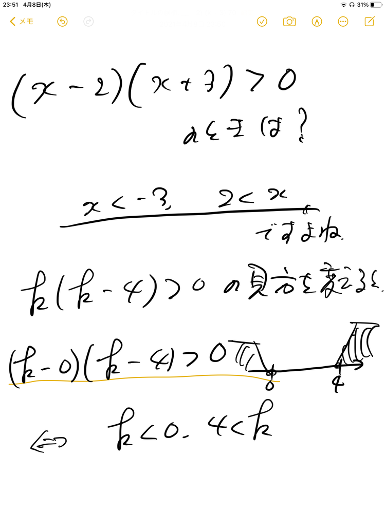 過去問 数学の模範解答です問）2次方程式x^2-kx+k=0が異なる2つの実数解