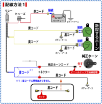 車の純正ホーンが1つしか着いていない場合カスタムしたホーン2つ付けるには配線コ Yahoo 知恵袋