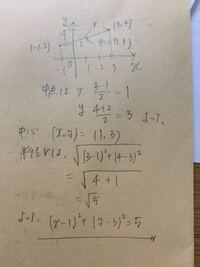 2点(3,4),(−1,2)を直径の両端とする円の式と答えをお願いしますm