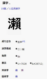 この漢字はなんと読みますか せ ですか せ 瀬 の異体字です Yahoo 知恵袋