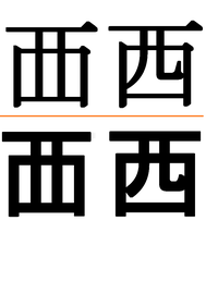 西という漢字なんですが四角の中を曲がらないように書きたいのすが