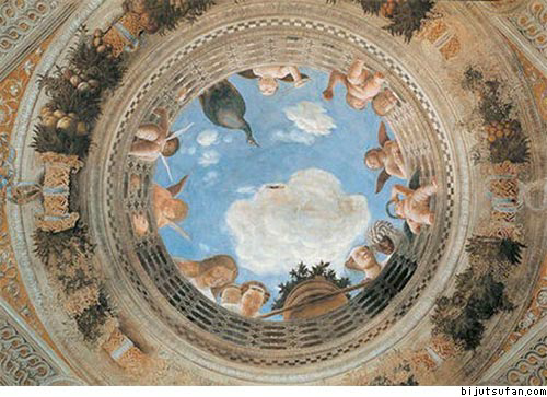 サイゼリアの天井に描いてある、井戸の中から見上げた天使とハゲの