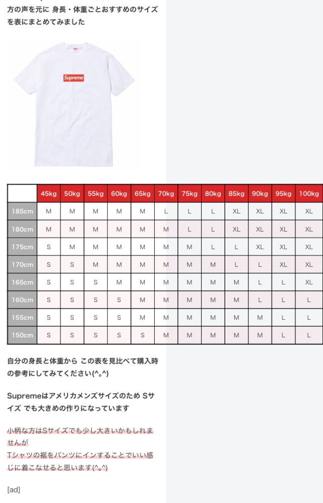 supreme tシャツ 数回着用 サイズL supremeのTシャツについて質問なのですが178cmで68k - Yahoo