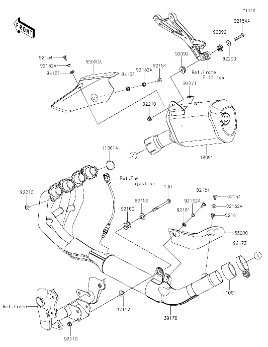 新型ZX25Rの質問です。マフラーの形状が前と変わりフルエキじゃなく