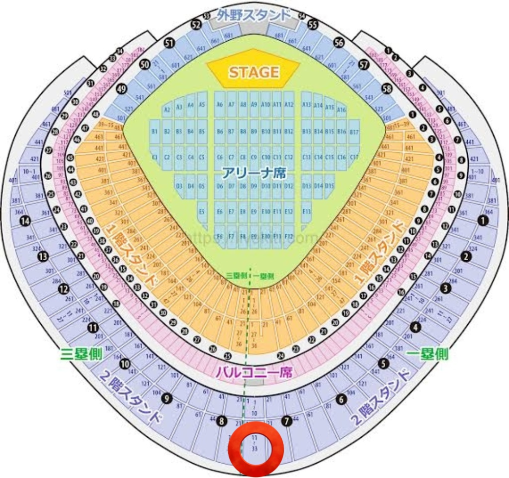 東京ドームの2階一塁側40ゲート7通路30列5番ってどこですか... - Yahoo!知恵袋