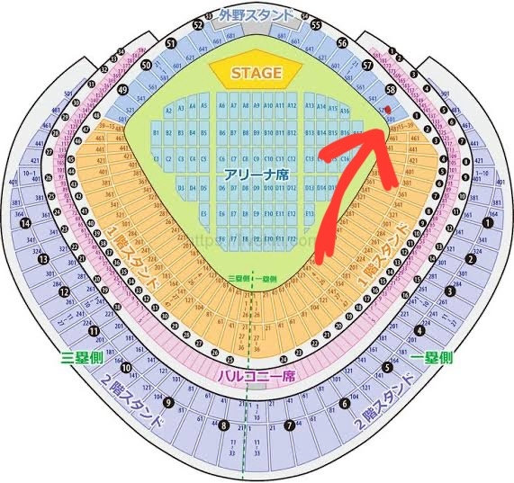 東京ドームで２１ゲート/外野席ライト側/５８通路/１０列/5... - Yahoo!知恵袋