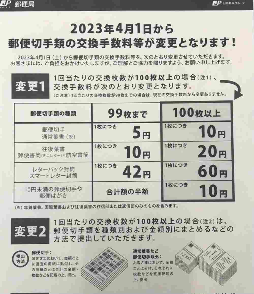 切手をレターパックに交換する手数料が42円というのは、レターパック1