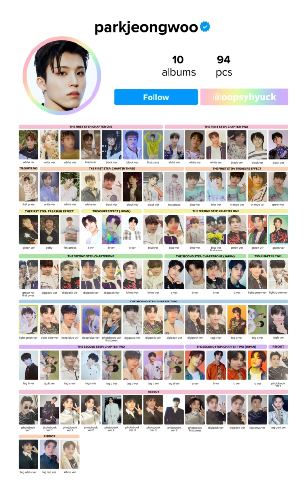 TREASUREジョンウのトレカ一覧を知りたいです。教えてください(ᵕᵕ