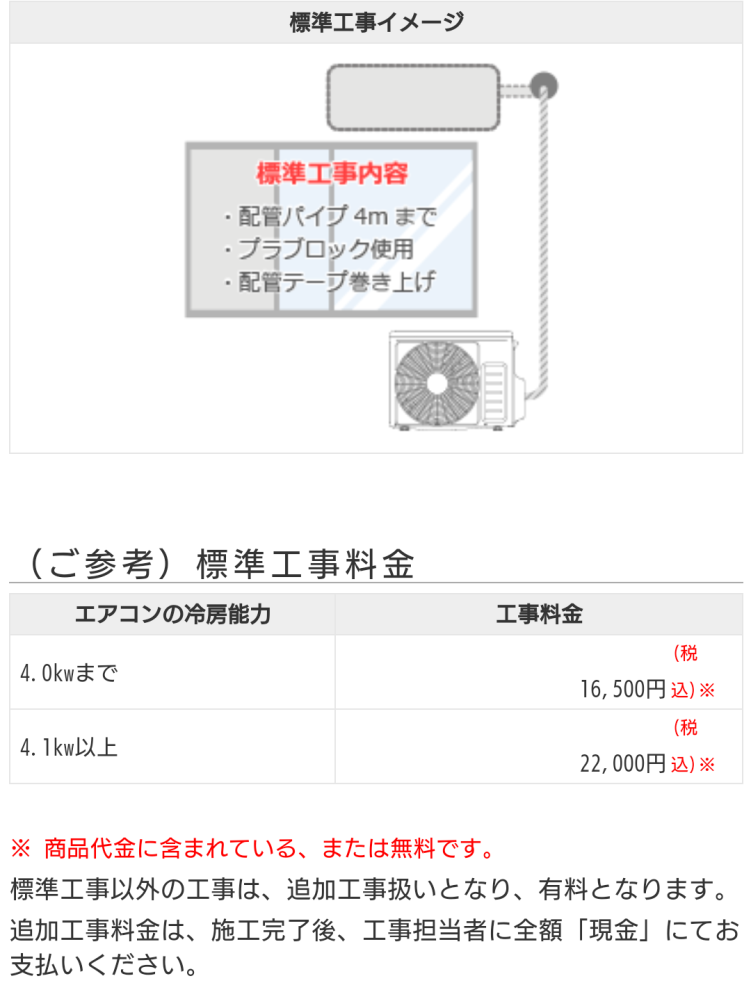エアコン標準取付工事について。 - 先日7.1KWのエアコンを取付て頂き 