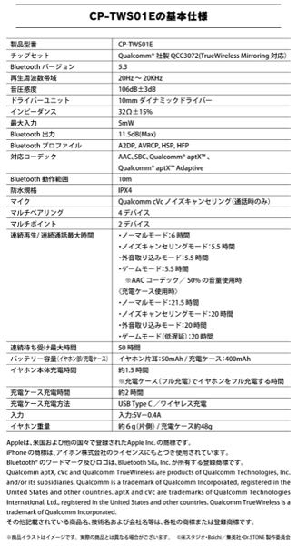 Dr.STONEのコラボイヤホンを買おうと思っているのですが、CP-TWS