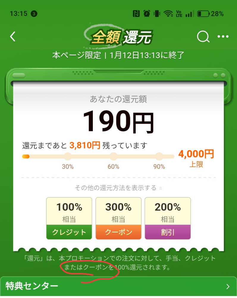 TEMUで全額還元に当たりました。支払い後に全額還元と検索し 