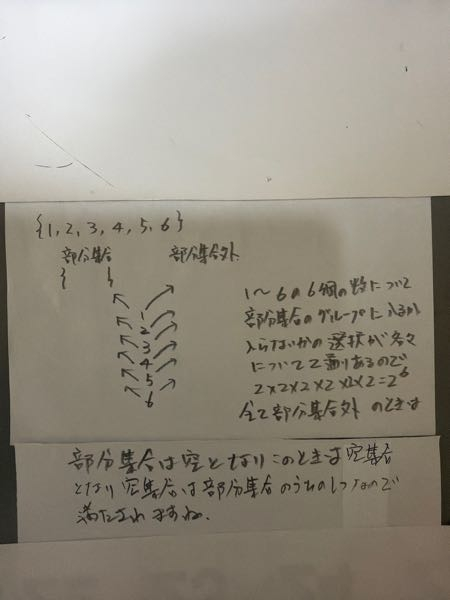 集合｛1.2.3.4.5.6｝の部分集合を求めよ、という問題で、なぜ答えが2