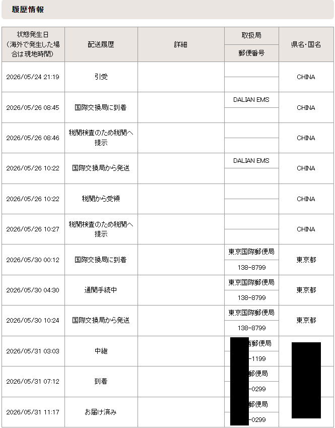 EMSに関する質問です。中国のサイトで購入したものがEMSで発