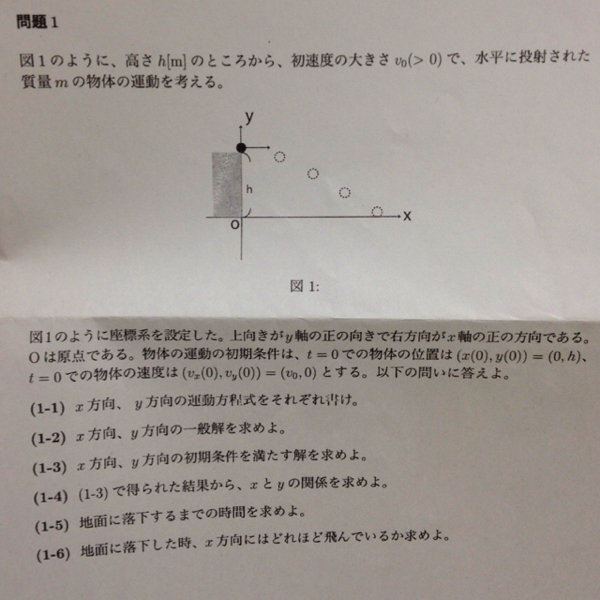 質問です 1問目からわかりません 水平投射は水平 Yahoo 知恵袋