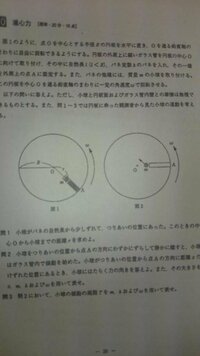 高校物理力学の問題です。

左の図のように点Oを中心とする半径Rの円板を水平に置き、Oを通る鉛直軸のまわりに自由に回転できるようにする。 円板の外周上に細いガラス管を円板の中心Oに向けて取り付け、その中に自然長L(L＜R)ばね定数Kのばねを入れその一端を外周上の点Aに固定する。またばねの他端には質量ｍの小球を取り付ける。
この円板を角速度ωで回転させる。
以下の問いに答えよ、ただし小...