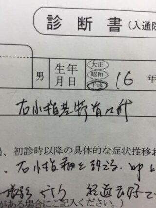 診断書の字が達筆 で読めませんなんて書いてありますか 右小指基 Yahoo 知恵袋